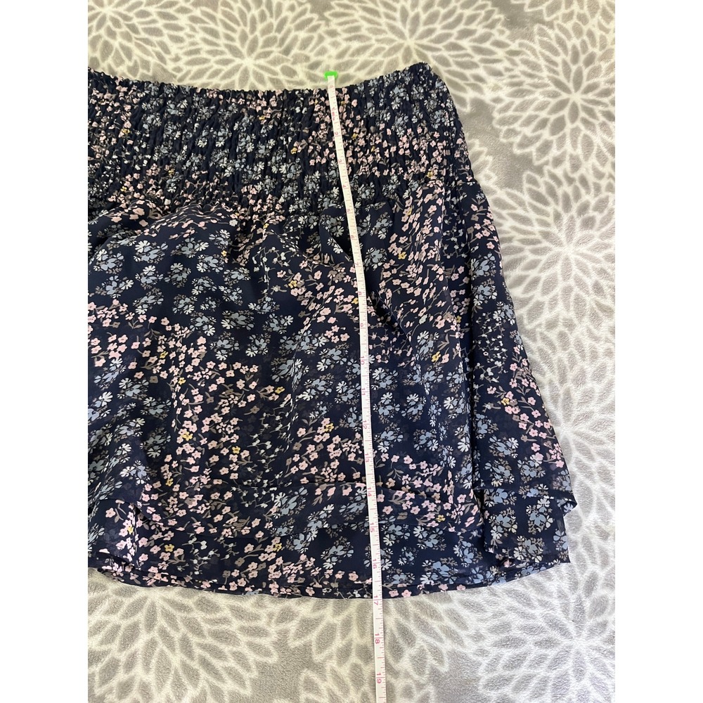 Navy Blue Ditsy Floral Smocked Mini Skirt Size Medium Ruffle Tiered Cottagecore - Picture 6 of 8